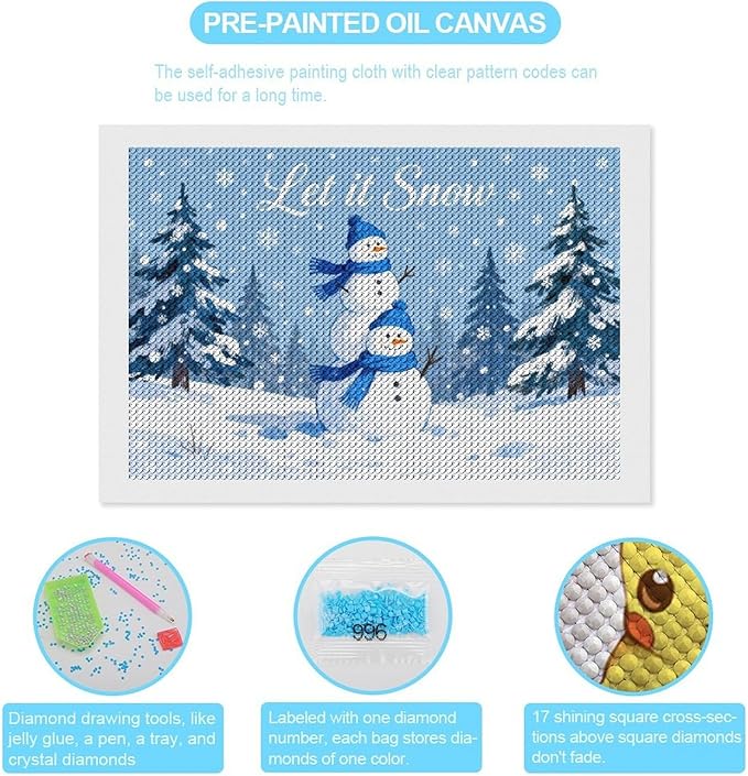 AIVKIEJK Diamond Painting Kits for Adults - Merry Christmas Snowman Winter Painting DIY 5D Full Drill Diamond Dots Paintings with Diamonds Gem Art and Crafts Home Decor 8"x12"