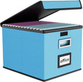 Huolewa File Organizer Box with Lid, Collapsible File Folder Organizer for Office Document Storage, Filing Box with Plastic Slide for Letter Size Hanging File Folders(1 Pack, Sky-blue)