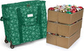 Covermates Keepsakes Rolling Adjustable Ornament Storage Bag – Heavy-Duty Polyester, FlexGrid Trays & Padded Dividers – Protective Holiday Organizer with Wheels, Handles & ID Window, Green Snowflake
