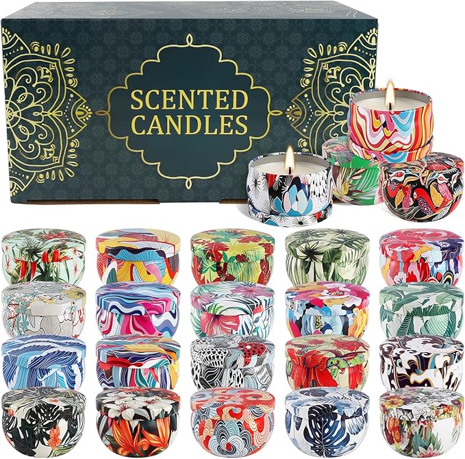 24Pack Scented Candles, Soy Wax Travel Tin Jar Candles, Aromatherapy Candles for Home 2.5 OZ for Mom for Christmas, Birthday, Thanksgiving, Mother's Day, Valentine's Day