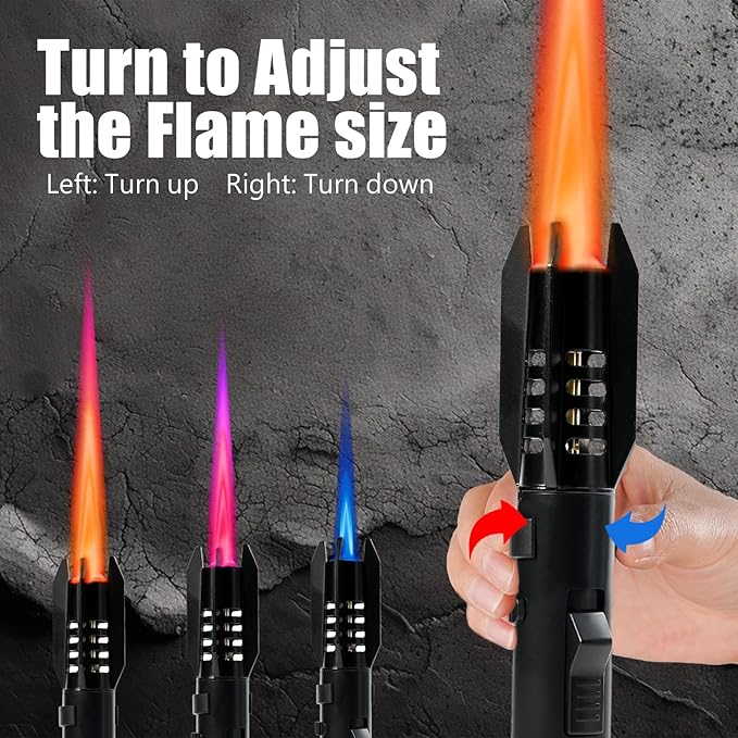 Butane Torch Lighter Cooking Torch Refillable Windproof Firelighter Bright Fire Lighter Christmas Stocking Stuffer Gifts for Men Dad, Blue Red Flame Adjustable Jet Flame for BBQ (Gas Not Included)