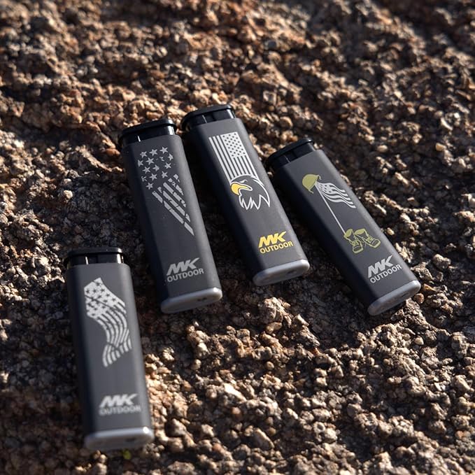 MK Lighter Outdoor Series Alpine Set 5-Pack Assorted Design Multipurpose Refillable, Windproof Flame, Slip Guard Candle & BBQ, Prepping & Camping Supplies, Survival Lighters (Freedom)