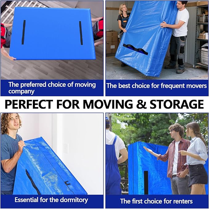 Heavy Duty Mattress Bags for Moving and Storage, Extra-Thick King Size Mattress Bag for Moving with 12 Handles, Reusable and Durable Storage Bag Protector with Zipper, Blue