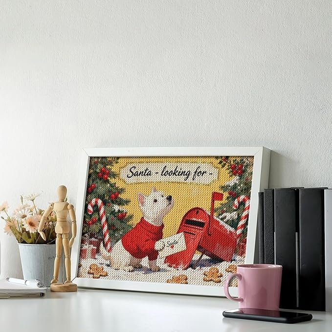Diamond Painting Kits for Adults - Cute Scottish Terrier Christmas Westie Dog Holding Santa Letter Painting DIY 5D Full Drill Diamond Dots Paintings with Diamonds Gem Art And Crafts Home Decor 8"x12"
