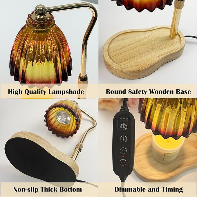 Candle Warmer Lamp with Timer Dimmable,Height Adjustable Scented Wax Melts Warmer Lamp,Electric Flameless Candle Warmer for Candle Jar,Mothers Day Birthday Gifts for Women,Office Home Decor(2 Bulbs)
