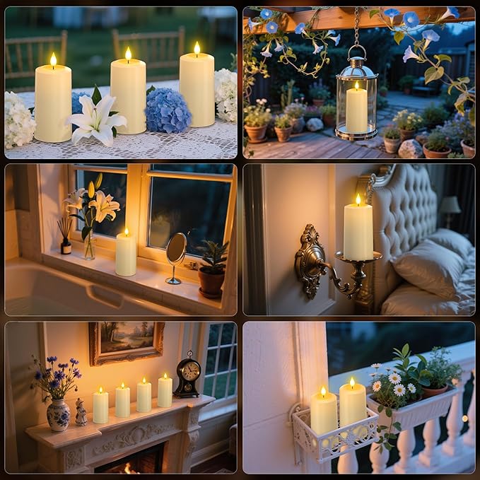 PChero Rechargeable Flameless Candles with Remote Timer, 4 Packs 5.1" x 2.7" Outdoor Waterproof Battery Operated LED Flickering Electric Fake Pillar Candles for Lanterns Porch Patio Decor