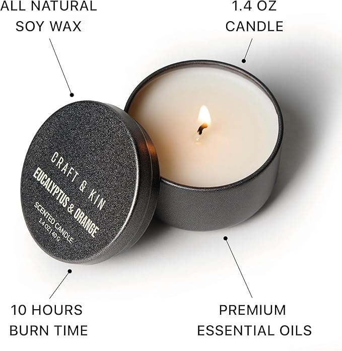 Craft & Kin Scented Votive Candle Gift Set of 6 | Small Luxury Scented Candles Holiday Gift Set for Home | Candle Box with Assorted Scents | 15–20 Hour Burn Each