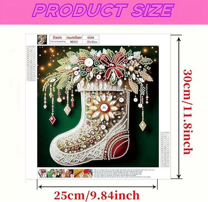 Christmas Sock 5D Special Shape Diamond Art Kits for Beginners, Christmas Winter Theme Diamonds Painting Kits for Adults,DIY Crystal Rhinestones Diamond Paintings for Home Wall Decor 12×12Inch
