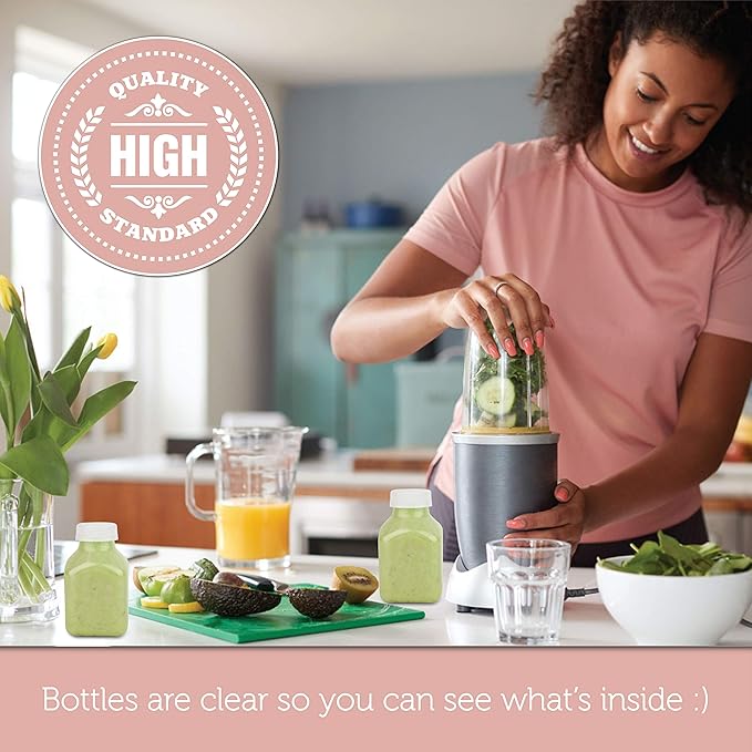 Disposable Plastic Juice Bottles 8 Oz with Lids | 160 Pack | for Water, Orange Apple Lemon Juicing, Smoothies, Milk, Reusable, BPA Free, Tamper-Proof Caps, Catering, Takeout