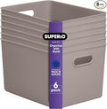 Superio Ribbed Collection - Decorative Plastic Basket Open Home Storage Bins Organizer, X-Large Taupe (6 Pack) Container Boxes for Organizing Closet Storage Bins for Shelves 22 Liter/23 Quart