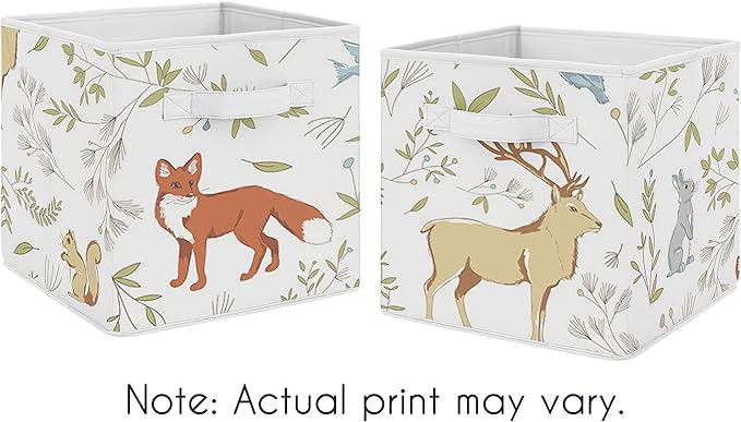Sweet Jojo Designs Woodland Animal Toile Foldable Fabric Storage Cube Bins Boxes Organizer Toys Kids Baby Childrens for Collection Set of 2