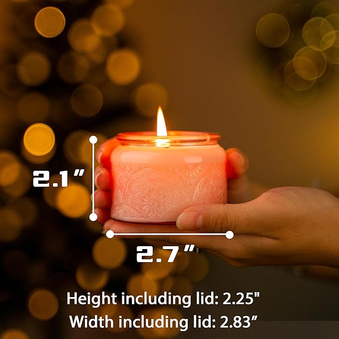 18-Pack 4oz Embossed Glass Candle Container with Bamboo Lids and Labels, Pink Candle Jars for Making Candles, Mandala Design