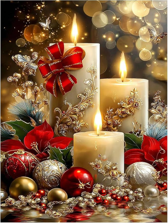XTCIXAL Christmas Diamond Art Kits for Adults, Candle Diamond Painting Kit, DIY Beginners Gem Art Suitable for Gifts and Home Wall Decor - 12x16 Inch