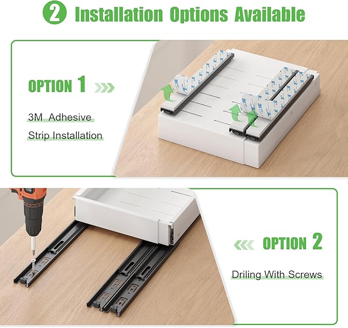 1 Pcs Pull Out Drawers for Cabinets Organizer Expandable Width(11.8"-19.4"), Depth(16.45"-21.7") With 3 Rails, No Drill Roll Out Drawer, Adhesive Sliding Drawers