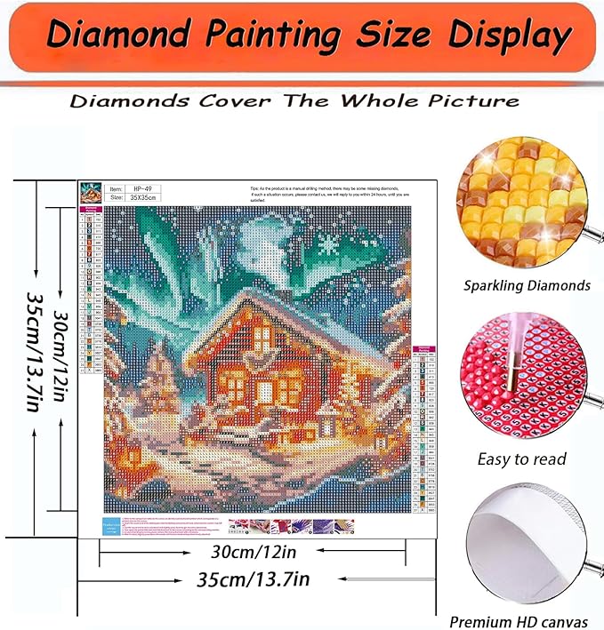 APTDYIGL 5D Christmas House Diamond Painting Kits for Adults Beginner,DIY Christmas Diamond Art Kits for Adults,Round Full Drill Diamond Dots with Gem Art Kits,Home Wall Decor 13.7X13.7inch