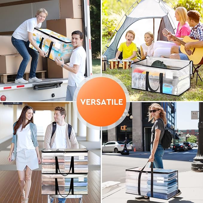 HomeHacks Clear Moving Bags Heavy Duty 6 Pack, Storage Bags with Zipper, Extra Thick Handles & Waterproof Packing Boxes for Moving, Camping, Home Organization 125L/33Gal (28.7"x16.5"x16.1")
