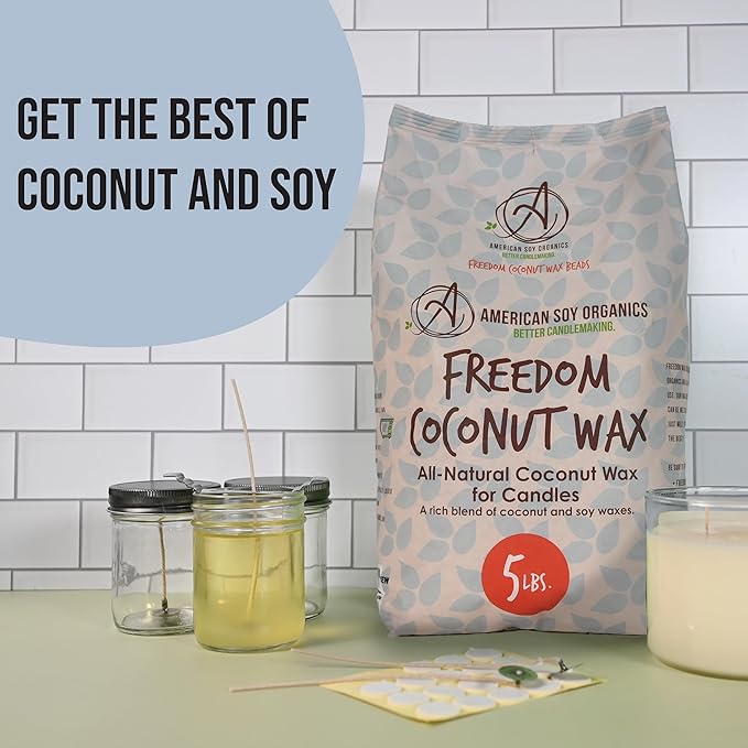 American Soy Organics Freedom Coconut Soy Wax Beads for Candle Making - Natural Candle Making Supplies - Paraffin-Free,Beeswax-Free Coconut Candle Wax for Container Candles,Tealights, Wax Melts 5 lbs