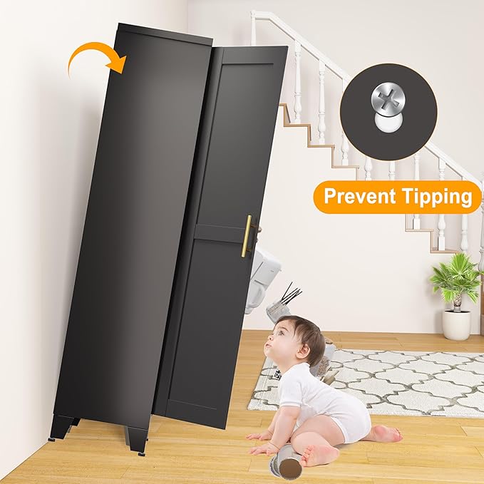 Ckzbx Black Metal Cabinets with Doors and Shelves, 61" H Storage Cabinet Pantry Cabinet Garage Cabinets for Kitchen, Living Room, Dinning Room
