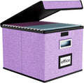 Huolewa File Organizer Box with Lid, Collapsible File Folder Organizer for Office Document Storage, Filing Box with Plastic Slide for Letter Size Hanging File Folders(1 Pack, Lavender)