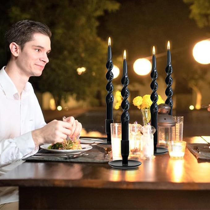 Dripless Unscented Spiral Candles 10 Inch Black Smokeless Long Burning Twist Design Candlesticks for Home Décor Dinner Party Romantic Evenings