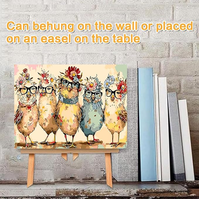 Meothan Framed Hen Paint by Numbers Kits for Adults, Chicken Paint by Number on Canvas Adults Beginners for Home Wall Decor 12x16inch (with Framed Easel)
