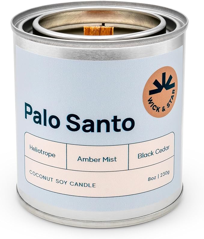 Wick & Star Vegan Non-Toxic, Wood Wick, Natural Coconut Soy Wax Aromatherapy Candle, Clean Burning (Palo Santo)