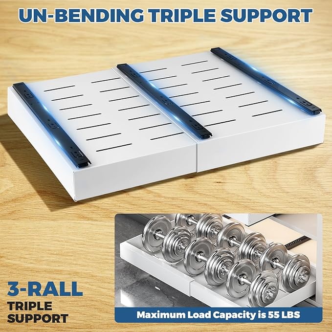 Pull-out Cabinet Organizer, ExpandableHeavy Duty Slide out Drawers Fixed with Adhesive Nano Film for Pots, Roll out Shelf Storage for Kitchen Base Cabinet Organization (white-2PCS)