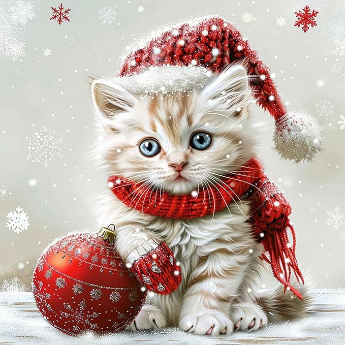 NEWENMO Christmas Diamonds Painting Kits for Adults Beginner, DIY 5D Winter Diamond Art Paint with Round Diamonds, Full Drill Gem Art Cat Diamonds Art Painting for Home Wall Decor 12x12 Inch