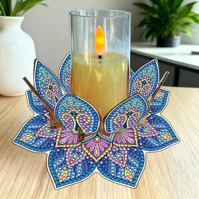 5D DIY Diamond Art Painting PVC Flower Candle Holders Tealight/Tea Light/Votive Candle Holder, for Table Centerpiece Home Décor Party Wedding Dinning-Flower-7