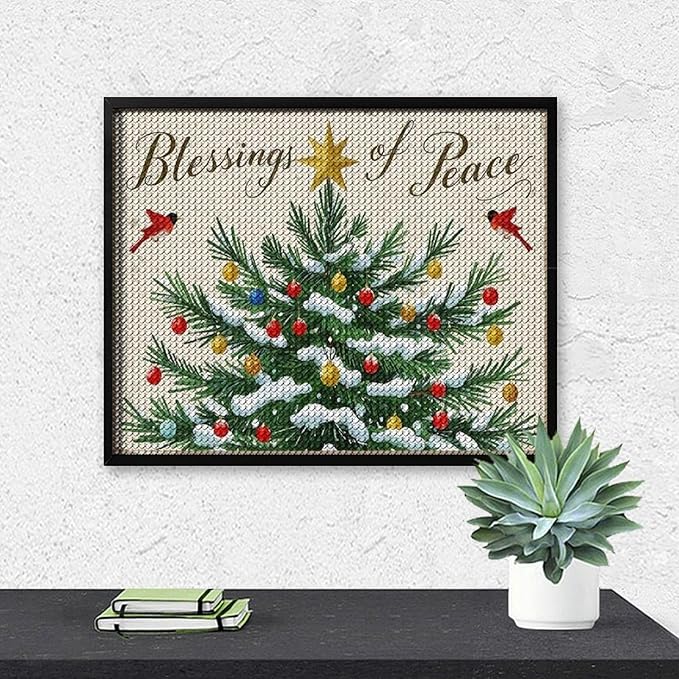 Diamond Painting Kits for Adults - Christmas Snowy Pine & Inspirational Blessings of Peace Painting DIY 5D Full Drill Diamond Dots Paintings with Diamonds Gem Art And Crafts Home Decor 16"x20"