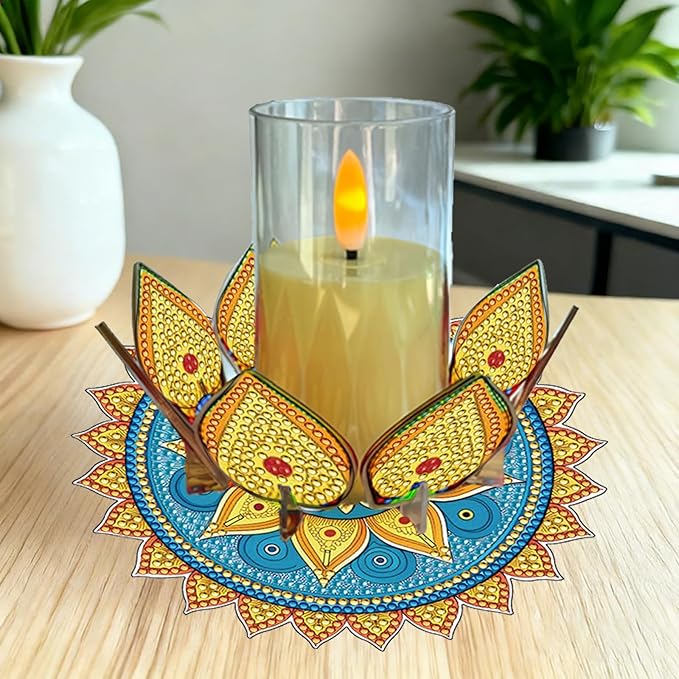5D DIY Diamond Art Painting PVC Flower Candle Holders Tealight/Tea Light/Votive Candle Holder, for Table Centerpiece Home Décor Party Wedding Dinning-Flower-9