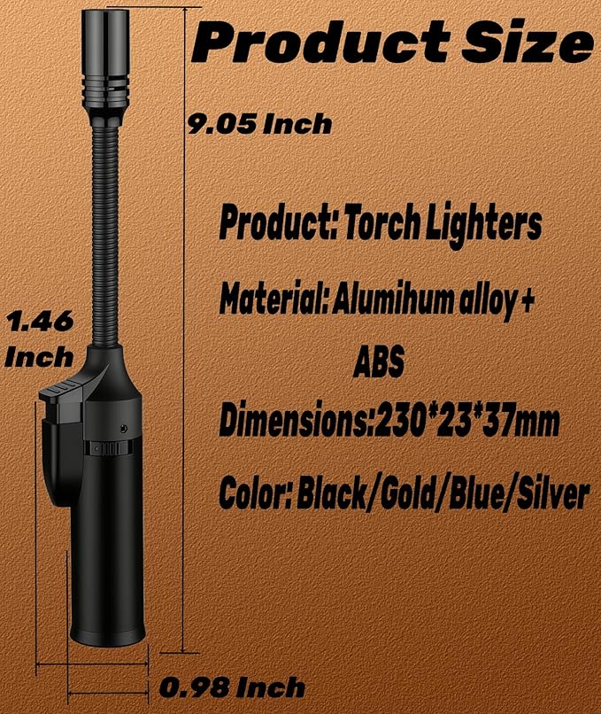 4 Pack Long Butane Torch Lighter with 360° Flexible Neck & Safety Lock, Mini Refillable Windproof Adjustable Jet Flame Butane Gas Lighter for Candle Camping BBQ Grill Fireplace (Fuel Not Included)