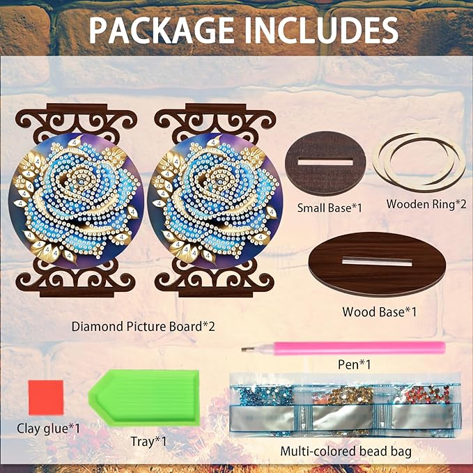 Diamond Art Painting Candlestick Holder kits, Blue Rose DIY shaped crystal Diamond art painting, woodiness Candle holder for AromaRelax & Home Decor, Christmas Halloween Ornaments (Double-Sided)