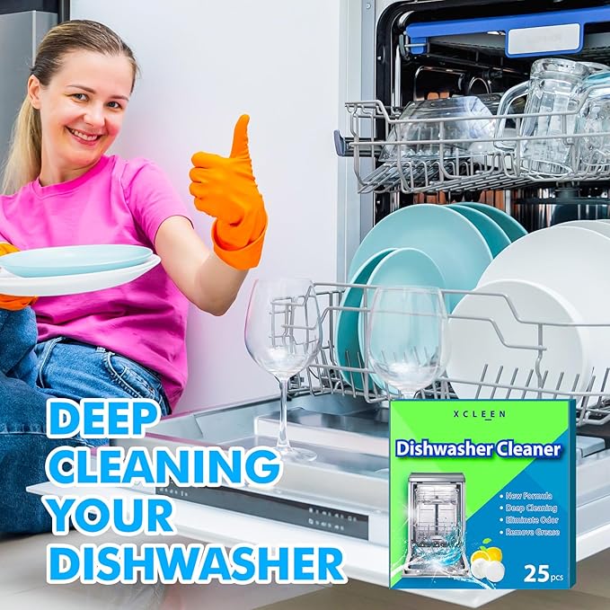 Xcleen Dishwasher Cleaner and Deodorizer Tablet 25 Count, Deep Cleaning Tablet Helps Remove Limescale, Mineral Buildup and Odor, Formulated to Clean Inside all Machines