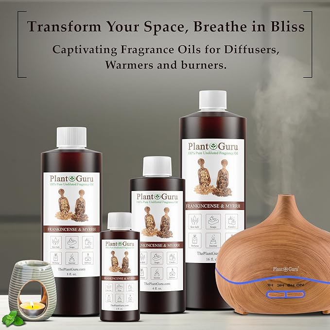 Frankincense and Myrrh Fragrance Oil 4 fl. oz. Scented Oil for DIY Soap Making, Candles, Bath Bombs, Body Butters. Used in Aromatherapy Diffusers, Burners and Warmers. Add to Lotions and Creams.