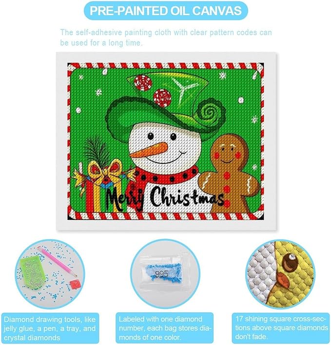 AIVKIEJK Diamond Painting Kits for Adults - Christmas Snowman Gingerbread and Candy Painting DIY 5D Full Drill Diamond Dots Paintings with Diamonds Gem Art and Crafts Home Decor 16"x20"