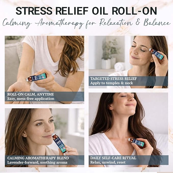 Stress Relief Essential Oil Roll On – Calming Essential Oils Blend for Relaxation & Wellness Rituals - Aromatherapy Roller, Destress Gifts for Women & Men by Fiora Naturals