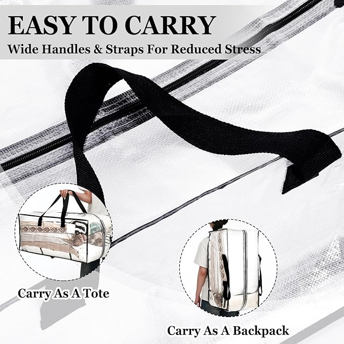 4 Pcs 24 Gallon Extra Large Moving Bags Heavy Duty Storage Bag with Strong Zipper Handle Foldable XXL Jumbo Storage Tote Packing Moving Box for College Dorm Travel Cloth Duffle (Clear)