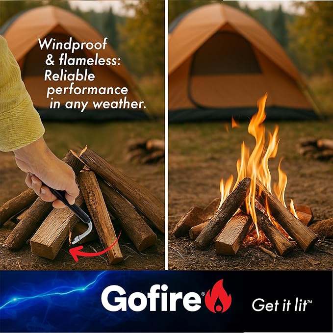 GoFire Rechargeable Electric Lighter - Windproof Flameless Arc, Flexible Neck, USB, Safety Switch
