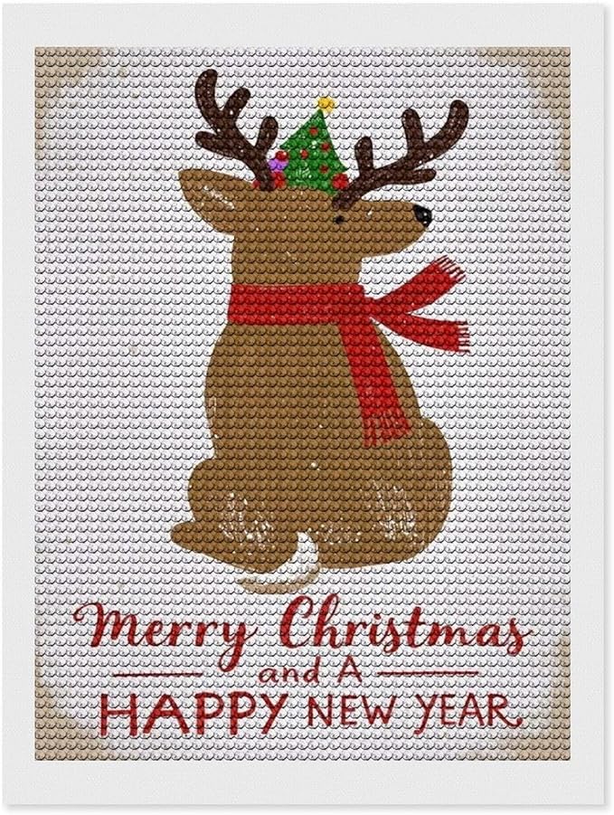 Diamond Painting Kits for Adults - Merry Christmas And Happy New Year Red Antlers & Scarf Painting DIY 5D Full Drill Diamond Dots Paintings with Diamonds Gem Art And Crafts Home Decor 12"x16"