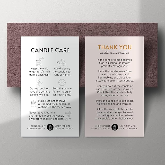 100 pack - Premium Handmade Candle Care Instruction Cards White 2x3.5 in, Small Business | Soy Bees Wax Melt, Candle Makers, Making Supplies Kit Set, Containers, Jars, Pot, Package