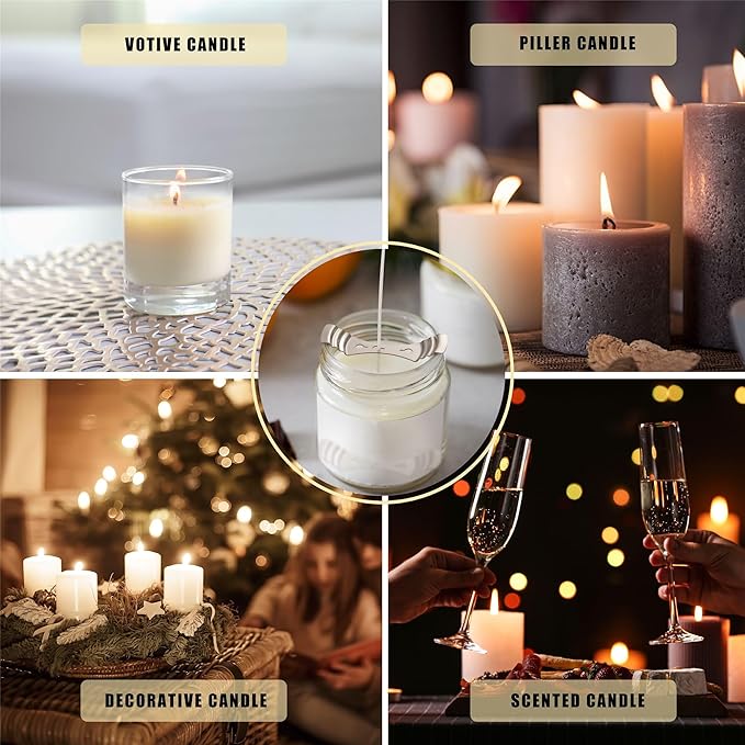 Candle Wicks 90 Pcs (4 inch, 6 inch, 8 inch) with 2 Candle Wick Holders & 90 Wick Tab Stickers, Long Lasting Pre-Waxed & Tabbed Cotton Threads with No Black Smoke for DIY Crafts