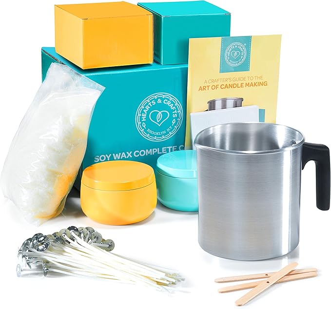 Hearts & Crafts DIY Complete Soy Wax Candle Making Kit - 1lb Soy Candle Wax and All Candle Making Supplies Included and Candle Jars - Complete DIY Candle Making Kit for Adults, Kids, & Beginners