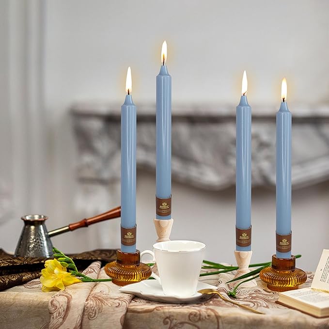 Dusty Blue Candlesticks 10 Inch Handmade Dripless Taper Candles Unscented Colored Candle Set, Pack of 4 - Up to 8 Hours Burn