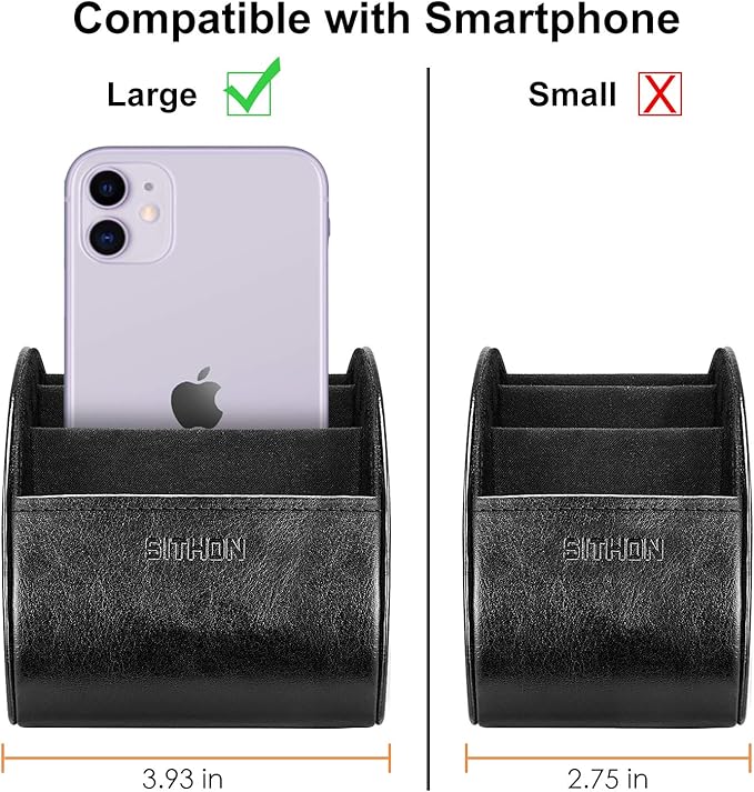 SITHON Remote Control Holder with 5 Compartments – [Upgrade Version] PU Leather Remote Caddy Desktop Organizer Store TV, DVD, Blu-Ray, Media Player, Smart Phones, Heater Controllers (Black)
