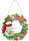 Crystal Painting Snowman Wreath with LED Lights String DIY 5D Diamond Art Painting Christmas Wreaths Hanging Pendant Special Shaped Diamond Gem by Number Stitch Kits for Outdoor Porch Home Wall Decor