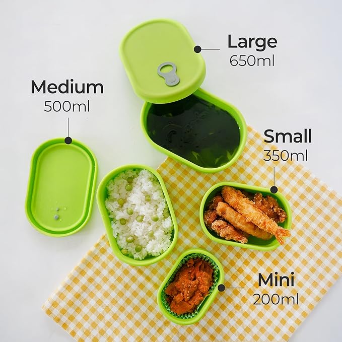 Premium Korean-Made Silicone Airtight Food Container with Steam Vent – BPA Free, Leakproof, Microwave & Freezer Safe Meal Prep. & Leftovers Storage (Green Apple, 7 floz)