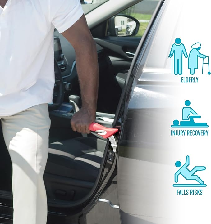 Stander HandyBar, Portable Vehicle Support Handle with Window Breaker and Seat Belt Cutter for Adults, Seniors, and Elderly, Car Door Assist Handle with Non-Slip Grip and Emergency Safety Tools