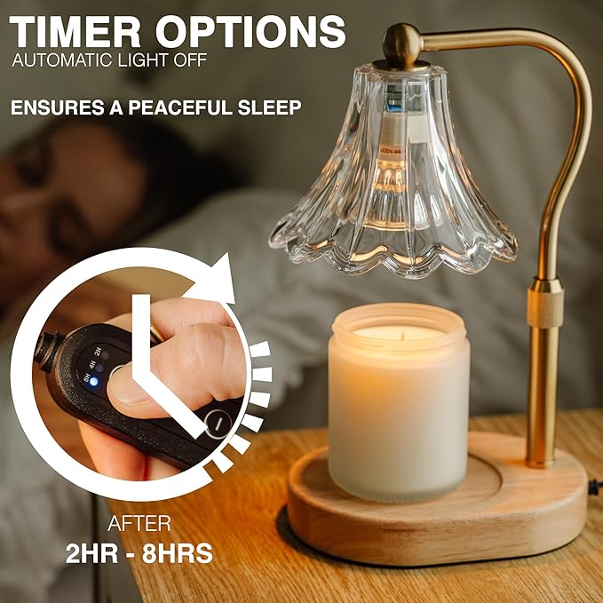 Candle Warmer Lamp – Dimmable Candle Lamp with Timer, Adjustable Height for Jar Candles (Oak)