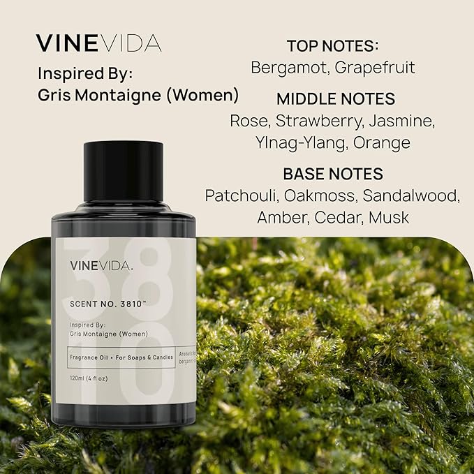 VINEVIDA [4 Oz] Scent No. 3810 Inspired by Gris Montaigne (Women); Fragrance Oil for Candle Making and Soap Making - Premium Candle Scents for Soy Candles